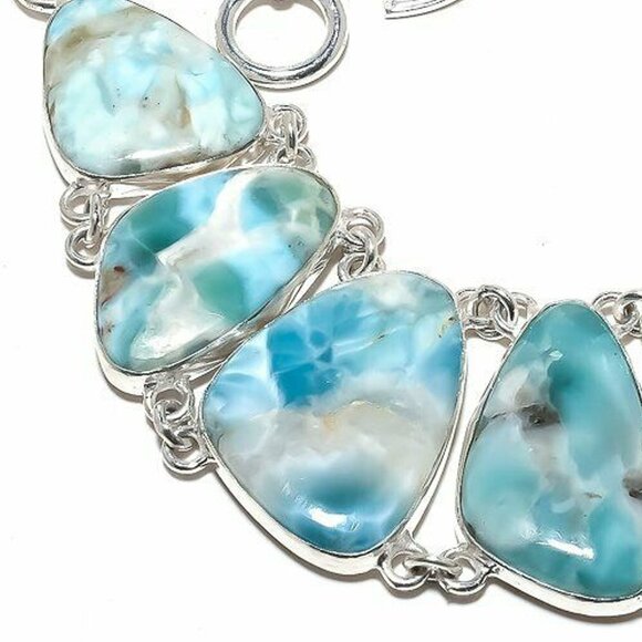 NEW - Caribbean Larimar Stone Sterling Adjustable Necklace - Picture 4 of 7